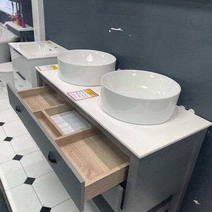 Aldridge 1200 2 Drawer Washstand Including Worktop and 2 Countertop Washbasins Clearance Vanity Unit Bathrooms at Unit 5 