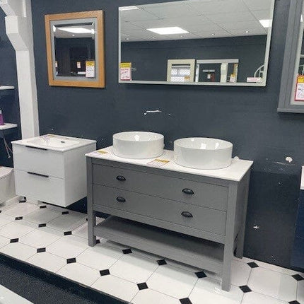 Aldridge 1200 2 Drawer Washstand Including Worktop and 2 Countertop Washbasins Clearance Vanity Unit Bathrooms at Unit 5 