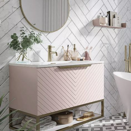 Chevron 800 Vanity Unit Including Basin and Brushed Brass Shelf Clearance Vanity Unit Scudo 