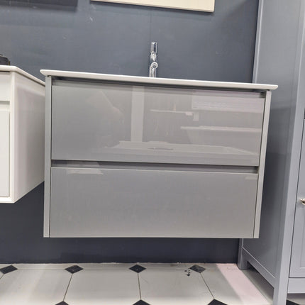 GSI PURA BEVEL 82x46 2 DRAWER GLOSS MID GREY (including bas Clearance Vanity Unit GSI 