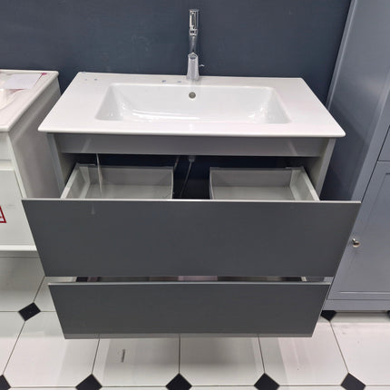 GSI PURA BEVEL 82x46 2 DRAWER GLOSS MID GREY (including bas Clearance Vanity Unit GSI 