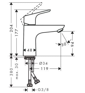 Hansgrohe Focus Single Lever Basin Mixer 100 LowFlow- Without Waste Basin Taps Hansgrohe 