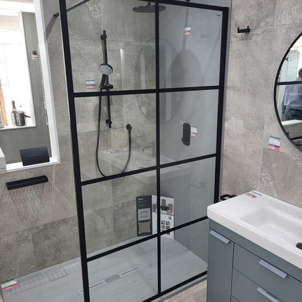 Impay Soho Matt Black Crittal Framed Wetroom Panel 1200 mm Clearance Shower Enclosure Impey 
