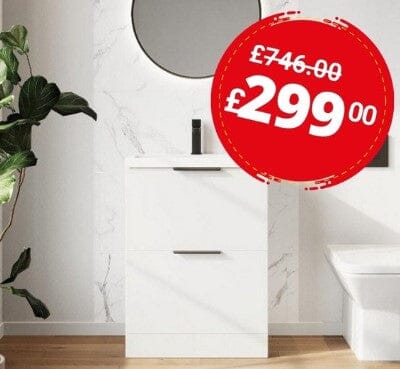 Nero 600 Floorstanding Vanity Unit with Ceramic Basin 2 Colours Clearance Vanity Unit Bathrooms at Unit 5 Gloss White 