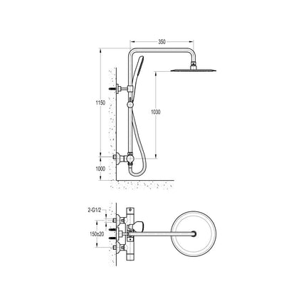 Smart Exposed Thermostatic Shower Column With 225 mm Rainshow Exposed Shower Flova 
