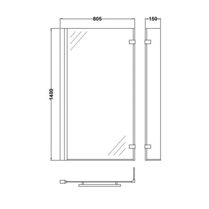Cassellie 780 Square L-Shaped Bath Screen with Deflector Panel 6mm Bath Screen Cassellie 